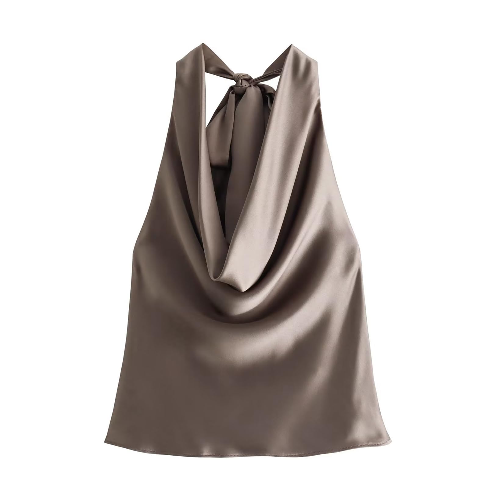 CORIRESHA Women's Elegant Satin Tie Back Cowl Neck Sleeveless Silk Backless Tank