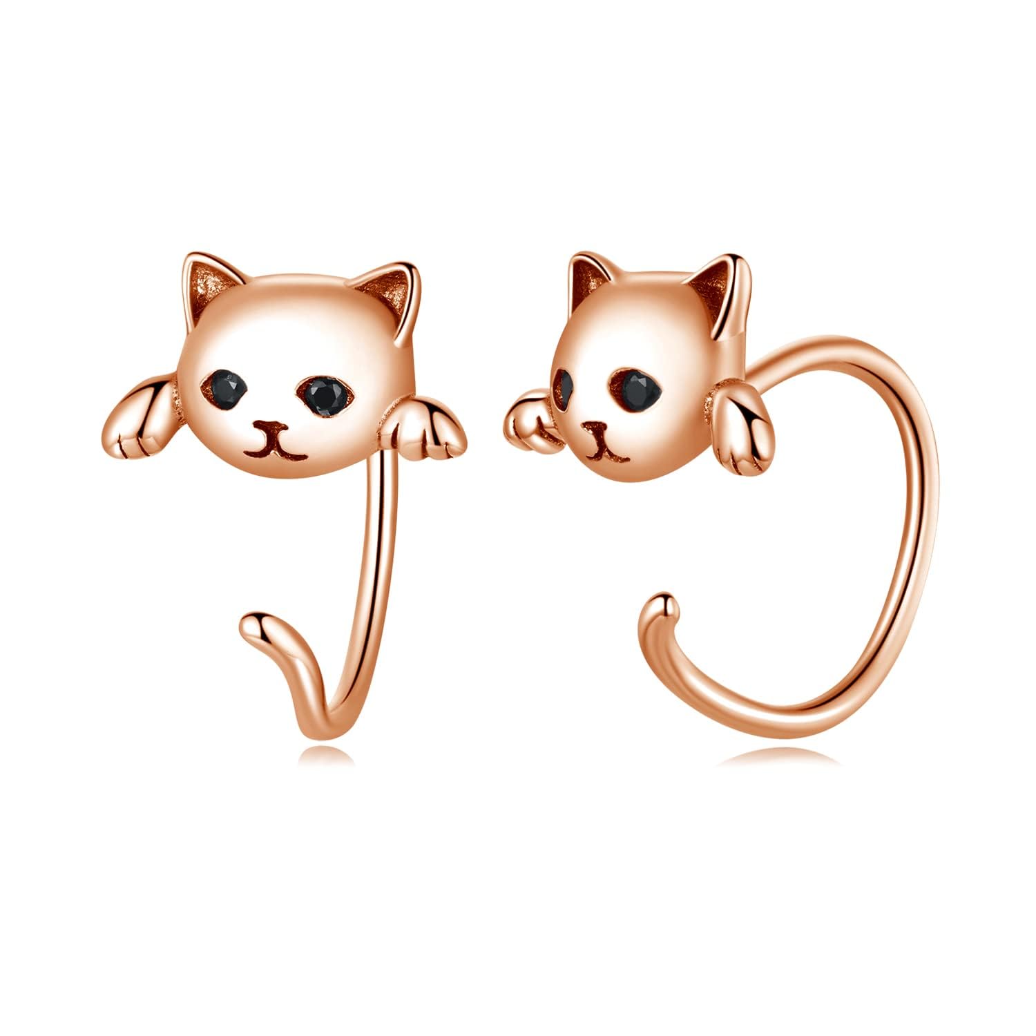 BISAER 925 Sterling Silver Half Huggie Hoop Earrings Cute Cat Dog Panda Animal E