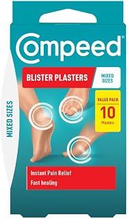 Compeed Mixed Size Blister Plasters, Hydrocolloid, Pack of 10 | Mixed sizes for blisters on toes, heels and other areas of the foot, ideal for families, travel and first-aid kits