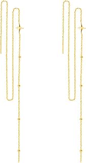 SLUYNZ 925 Sterling Silver Star Long Dangle Earrings Chain for Women Teens Line Dangle Earrings Tassel Threader Chain