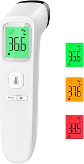 Thermometer for Adults, Accurate Baby Thermometer, Forehead & Object Mode | 1s Result, Mute Mode, 3-color Fever Alarm, 35 Memory Sets, ℃/℉ Switchable, Non-Contact, With a Soft Pouch & 2 AAA Batteries