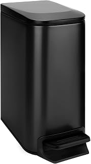 TIPGO Small Bathroom Trash Can with Lid Soft Close, 1.6 Gal, Matte Black | Step Pedal, 5.9'' Slim for Narrow Space, Stainless Steel, Anti-fingerprint, Removable Inner Bucket, Odor Seal