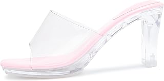 NBUUNBU Chunky Heels for Women Clear Platform Heels Sexy Block High Heels Sandals Square Toe Open Toe Transparent Strap Comfortable Dress Shoes Slip on Mules