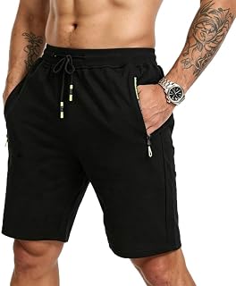 ZOXOZ Mens Shorts Summer Sports Cotton with Zip Pockets Elasticated Waist