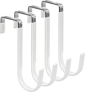 FYY Over the Door Hooks, Single-Hanger 4 Pack, Fits Doors 1 3/8" White | Heavy Duty Metal, Hold 20lbs, Rubber-Coated, No-Drilling, for Bathroom Dorm, Hanging Towels Clothes Hats Bags Coats Wreaths