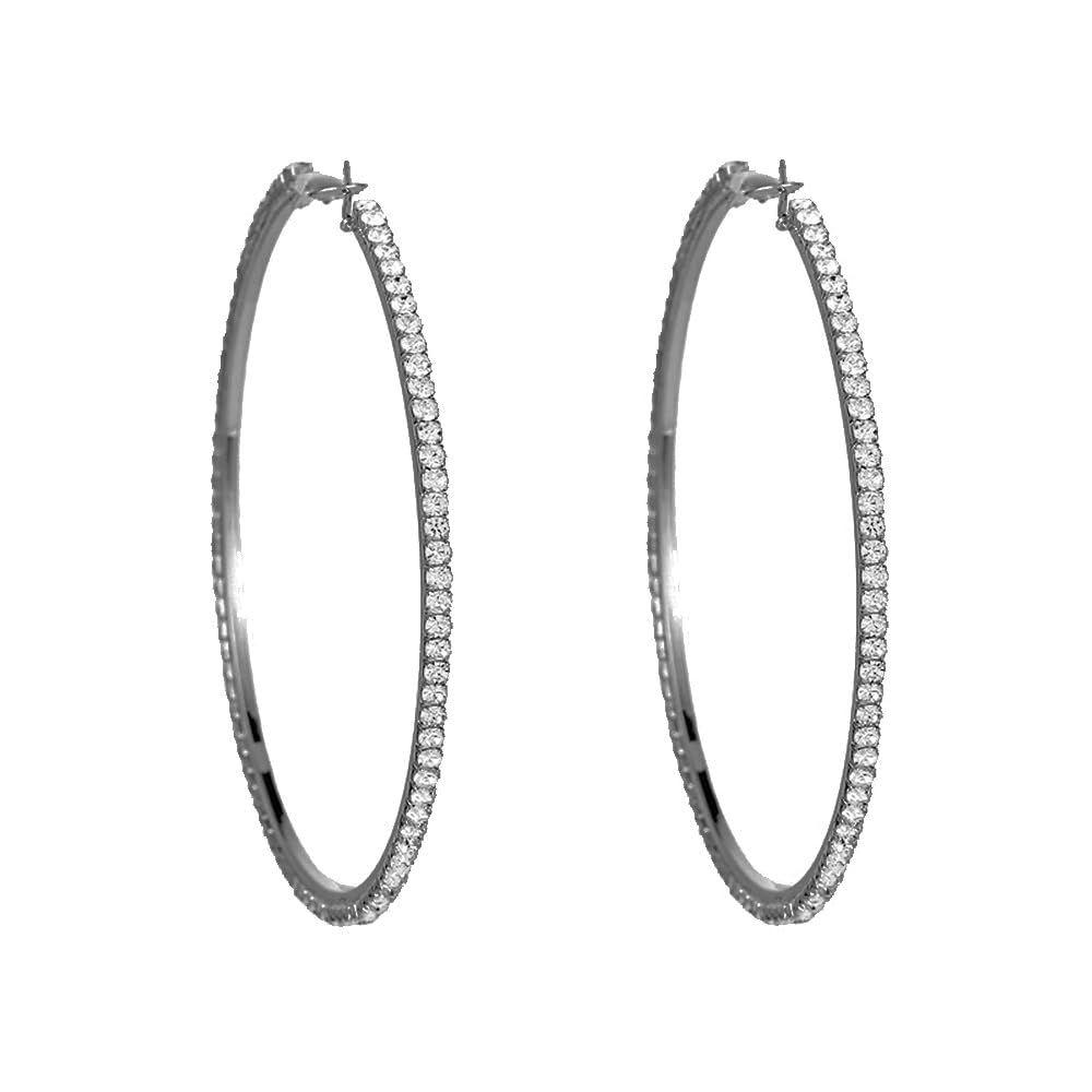 Large Rhinestone Hoop Earrings for Women Girls Hypoallergenic Extra Big 80mm Hug