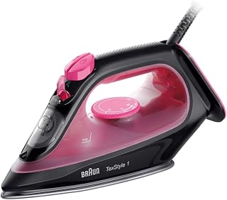 Braun TexStyle 1 SI1070PU, Smoothing Iron with 5 Years Service, SuperCeramic Plate, Precision Tip, 130 g/min, 220 ml Refill, Eco Mode, Anti-Drip System, 2000W, Purple/Black
