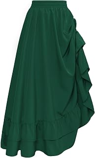 SCARLET DARKNESS Womens Steampunk Elastic High Waist Maxi Skirt Adjustable Flounce Skirt Double Layer