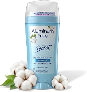 Secret Deodorant for Women, Aluminum Free, Cotton Scent, 2.4 oz | 72HR Odor Protection | Clean & Gentle on Skin | pH Balancing Minerals & Magnesium-Powered | Naturally Derived Ingredients