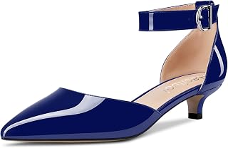 Aachcol Women Kitten Low Heel Ankle Strap Pumps Pointed Toe Sandals Dress Shoes Party Office Wedding 1.5 Inch