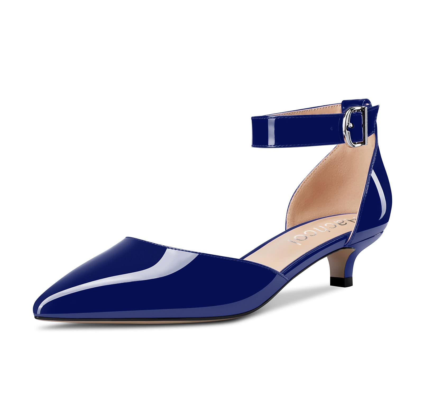 Aachcol Women Kitten Low Heel Ankle Strap Pumps Pointed Toe Sandals Dress Shoes 