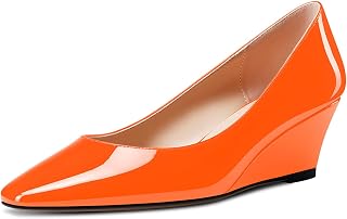 Aachcol Women's Square Toe Wedge Pumps Mid Heel Slip-on Dress Shoes Office 5CM