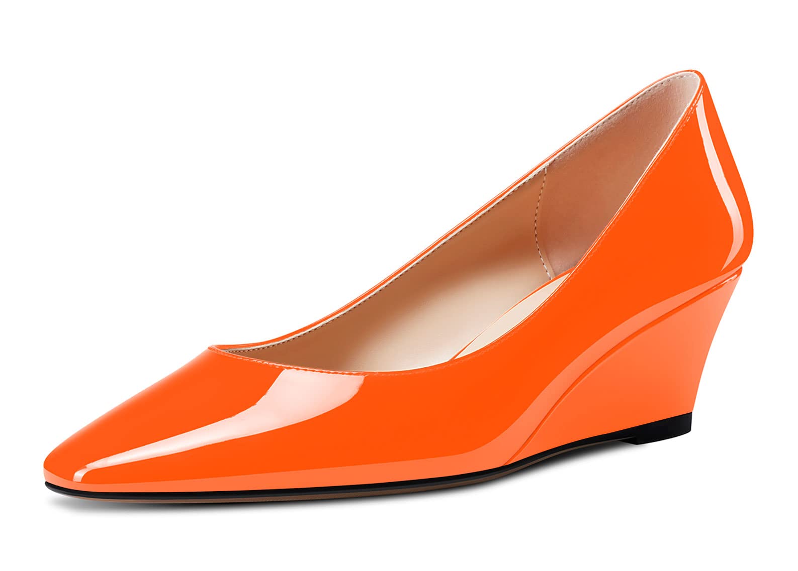 Aachcol Women's Square Toe Wedge Pumps Mid Heel Slip-on Dress Shoes Office 5CM