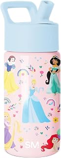 Simple Modern Disney Princess Kids Water Bottle & Toddler Cup | 14oz | Insulated Stainless Steel Princess Rainbows Toddler Water Bottle, Kids Tumbler with Straw | Spill Proof for School Girls Boys
