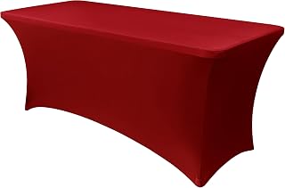 Obstal 71" Stretch Cover for Standard Folding Tables Universal Rectangular Table Cover Protector Party Dark Red 72" Length x 30" Width x 30" Height