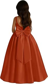 Satin Flower Girl Dress with Big Bow Elegant Sleeveless A-Line Ball Gowns Formal Communion Wedding Party Dresses