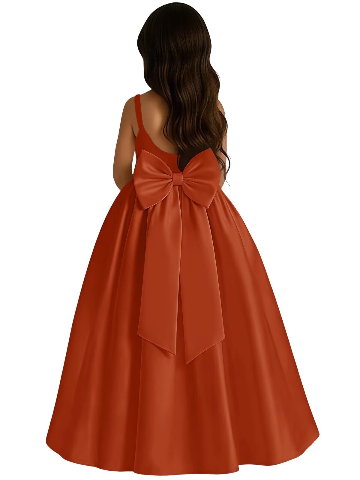 Satin Flower Girl Dress with Big Bow Elegant Sleeveless A-Line Ball Gowns Formal