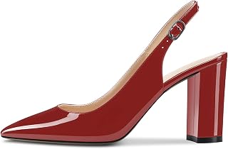 CASTAMERE Women's High Chunky Wide Heel Pointed Toe Slingback Pumps Slip-on Ankle Strap Dress Clear Sandals 8.5CM Heels