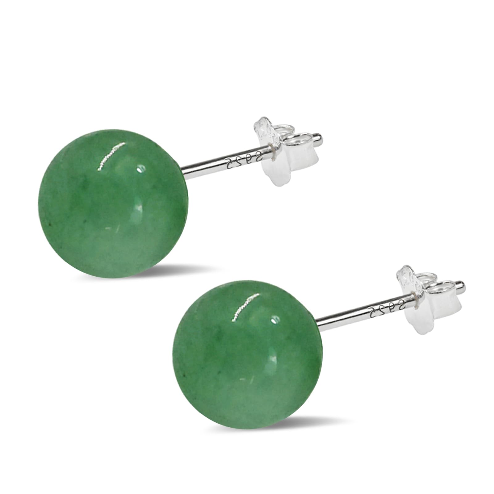 Jade Earrings Studs Green Jade Earrings for Women,925 Sterling Silver Stud Earri