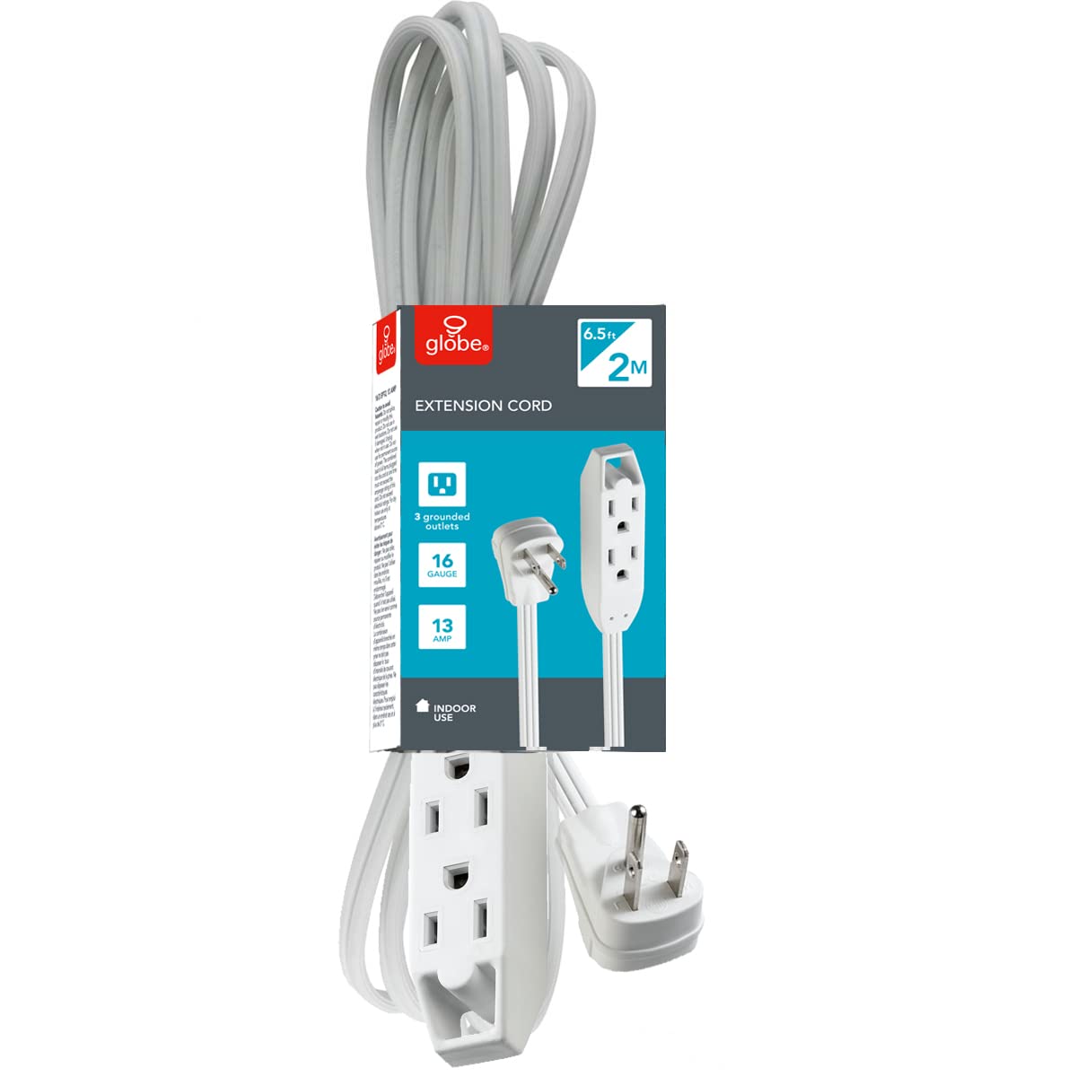 Globe Electric 24202 6.5ft Medium Duty 3-Outlet Indoor Extension Cord, Grounded,