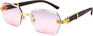 Hycredi Rimless Rectangle Sunglasses for Women Men, Retro Y2K Shades
