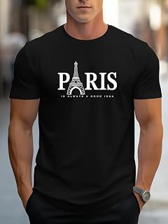 Paris Is Always A Good Idea Mens Eiffel Tower Print Short Sleeve Round Neck Casual T Shirt