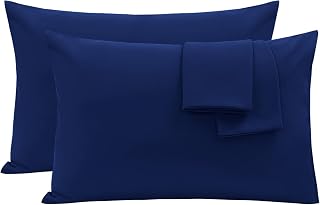 Oxford Homeware Navy Pillow Cases 2 Pack- Soft Brushed Microfiber Standard Size Pillowcases Envelope Closure, Fade & Wrinkle Resistant Breathable Bed Pillow Covers (50 x 75 cm)