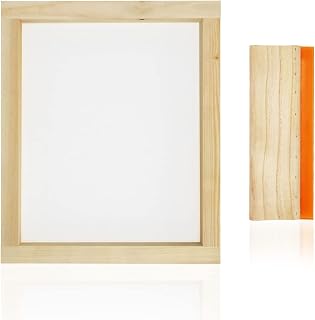Worown 1 Piece 8 x 10 Inch Wood Silk Screen Printing Frame with 110 White Mesh and 1 Piece 4 x 6 Inch Screen Printing Squeegee