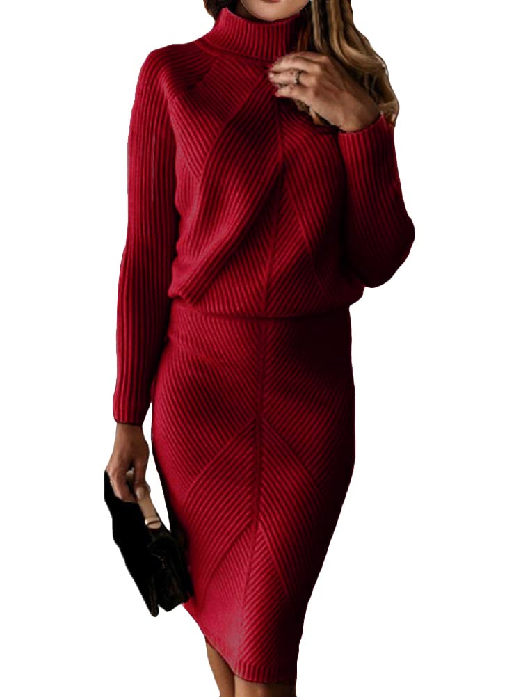 ORANDESIGNE Women's Turtleneck Dress Set 2 Pieces Winter Clothes Sweater and Ski