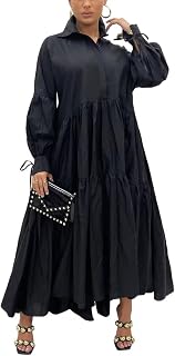 Shirt Dress for Women Casual Long Sleeve Collared Maxi Dress