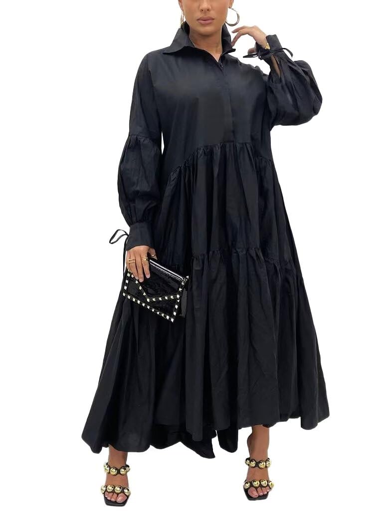 Shirt Dress for Women Casual Long Sleeve Collared Maxi Dress