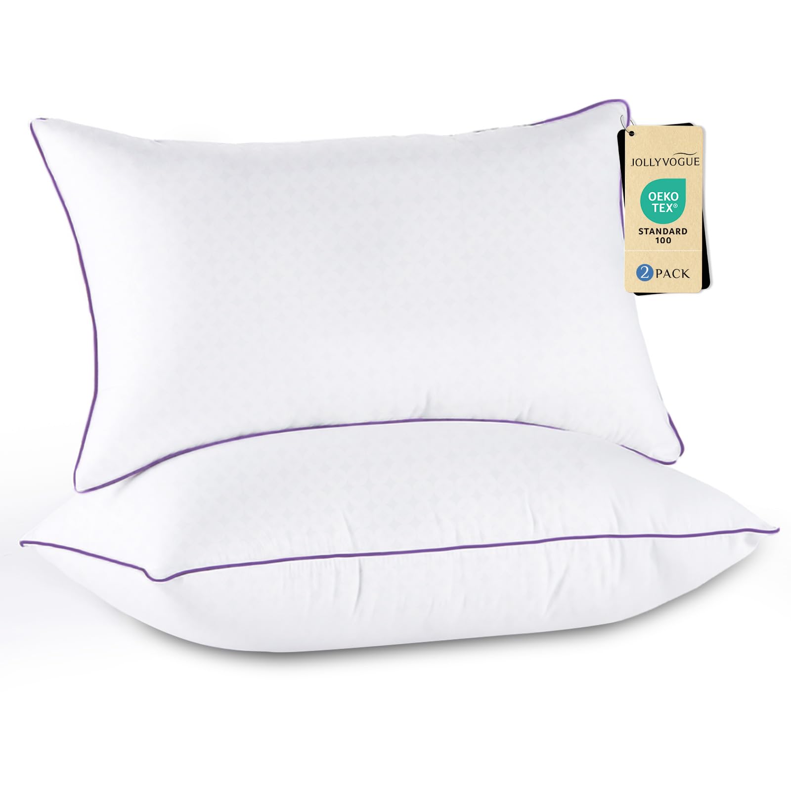 JOLLYVOGUE Firm Pillows Queen Size Set of 2, Supportive Bed Pillows with Oeko-Te