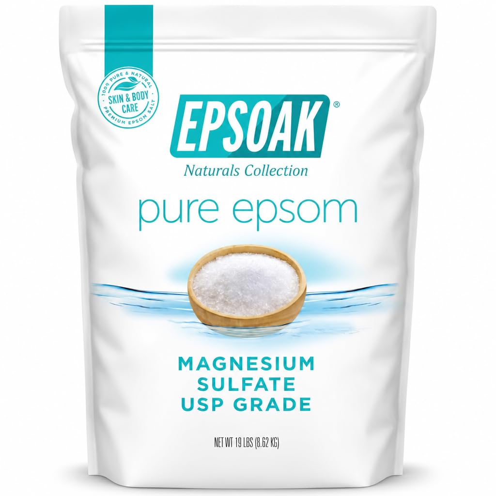 Epsoak Epsom Salt 19 lb. Magnesium Sulfate USP. Resealable Epsom Salt Bag Unscen