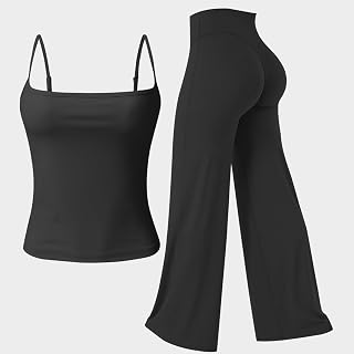 Women Workout Set 2 Pieces Spaghetti Straps Sports Vest Straight Leg Yoga Pants Workout Suits