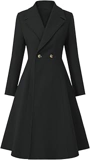 Sexyshine Women's Winter Double Breasted Trench Coat Notch Lapel Collar Wool Blend Pea Coat Swing A Line Long Overcoat