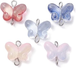 20 Pieces Butterfly Connector Charms Clear Glitter Baking Charms with Double Loop Stainless Steel for Crafts Jewelry Making Mixed Colors 14x14.5x5.5mm