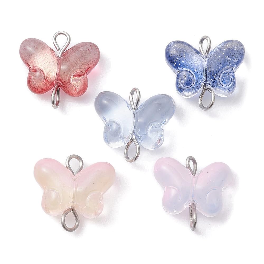 20 Pieces Butterfly Connector Charms Clear Glitter Baking Charms with Double Loo