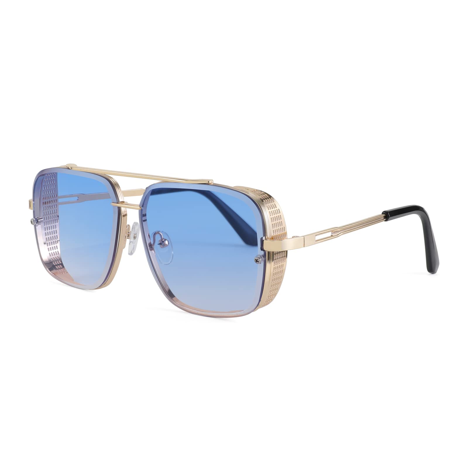 FEISEDY Sunglasses Mens Women Vintage Pilot Square Trendy Metal Steampunk Fishin