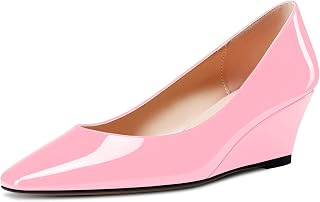 Aachcol Women's Square Pointed Pumps Wedge Esparto Mid Heel Slip-on Dress Shoes Office 5 CM
