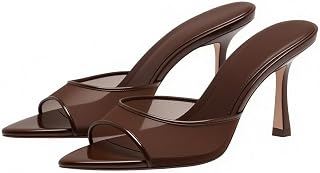 YIYA Women's Open Pointed Peep Toe Mules Kitten Heels Stiletto High Heels Slide Sandals Summer Slip On Backless Dress Spring Summer Pumps Shoes