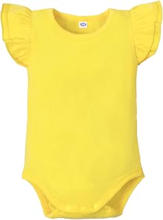 LYSMuch Baby Girls Ruffle Sleeves Bodysuit Infant Solid Color Top Jumpsuit