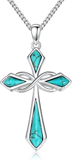 Genuine Turquoise Cross Necklace for Women Infinity 925 Sterling Silver Green Stone Pendant Jewelry for Her Wife Mom Sister Girlfriend