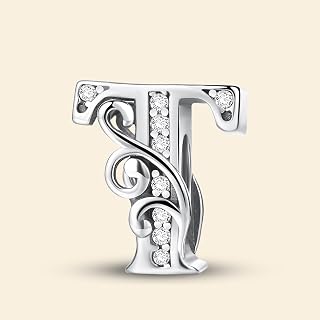 1 x Fashion Silver Charm with 26 Letters for Jewellery Making and Daily Outfit Matching Decoration for Women Gift for Mom 9.1*10.5mm, Silver, No Gem