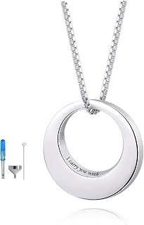 Jinlou Circle of Life Urn Necklace for Ashes - 925 Sterling Silver Always in My Heart Sterling Silver Cremation Urns Pendant Eternity Memorial Necklaces for Women