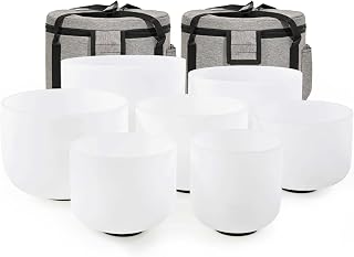 CVNC 432HZ 6-12 Inch Set of 7 PCS Frosted Quartz Crystal Singing Bowls (15cm-30cm) with 2 PCS Travel Carry Case Bag for Sound Healing and Therapy Meditation