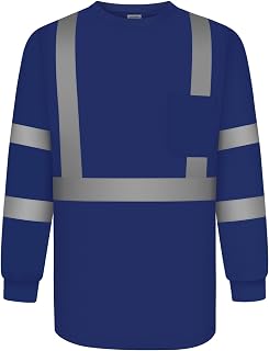 TCCFCCT Construction Shirts for Men Class 2 Long Sleeve Work Shirts for Men Construction, Hi Vis Reflective Safety Shirts for Surveyors, Drivers, LC-Blue XXL
