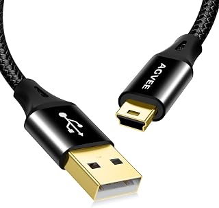 AGVEE 6.6ft Mini USB Cable, Durable USB-A to Mini-B Data and Charger | For TI-84 Calculator, Garmin GPS, Go-Pro Hero 4 3 2 HD, PS3 Controller, Canon Nikon Camera, Blue Yeti Microphone