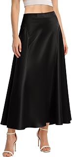 Women's Satin Maxi Skirt High Waisted A Line Silk Skirts Flowy Spring Summer Casual Long Skirt