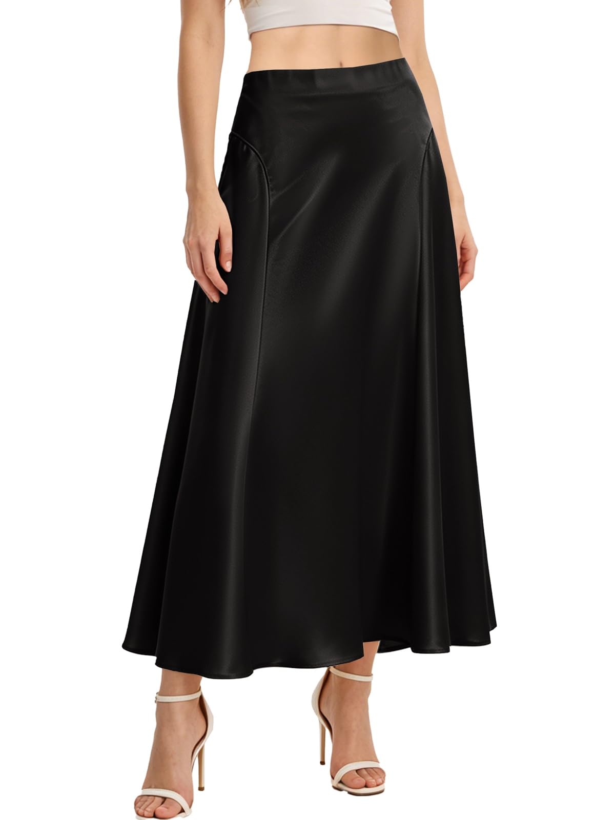 Women's Satin Maxi Skirt High Waisted A Line Silk Skirts Flowy Spring Summer Cas