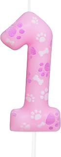 Pink Dog Paw Birthday Cake Candles Number 1